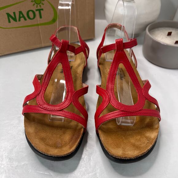 Naot Dorith Strappy Comfort Flat Sandal Leather Kiss Red Women's US 10 EU 41 - Picture 1 of 11